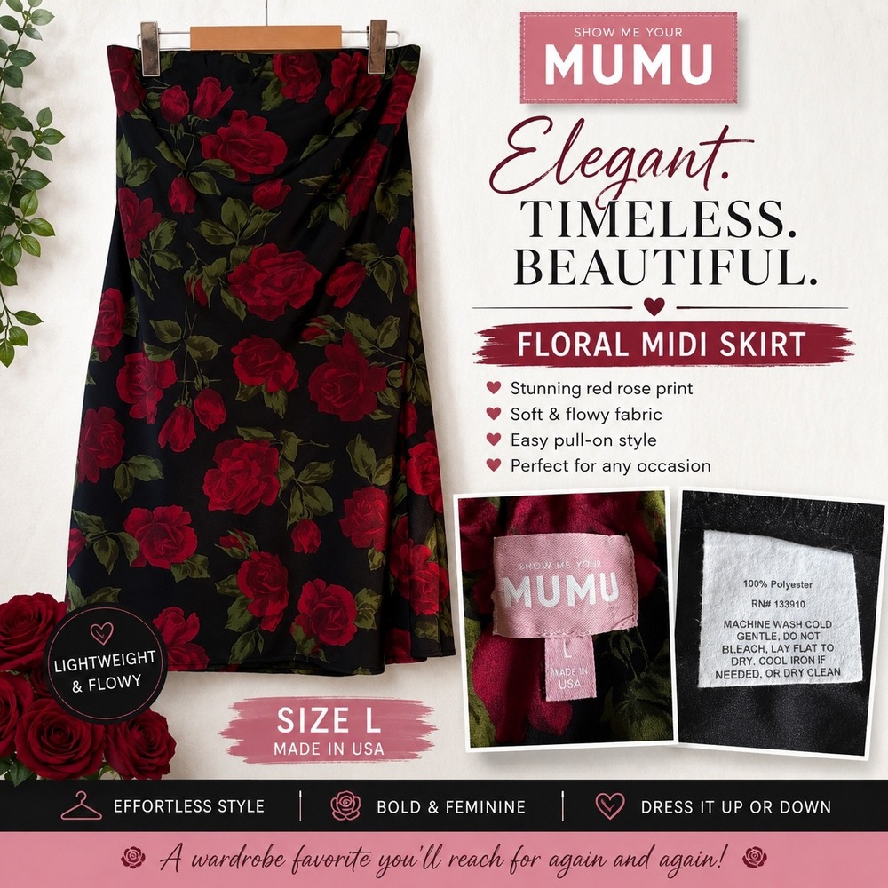 Show Me Your Mumu Floral Midi Dress Red Rose Print Black Large